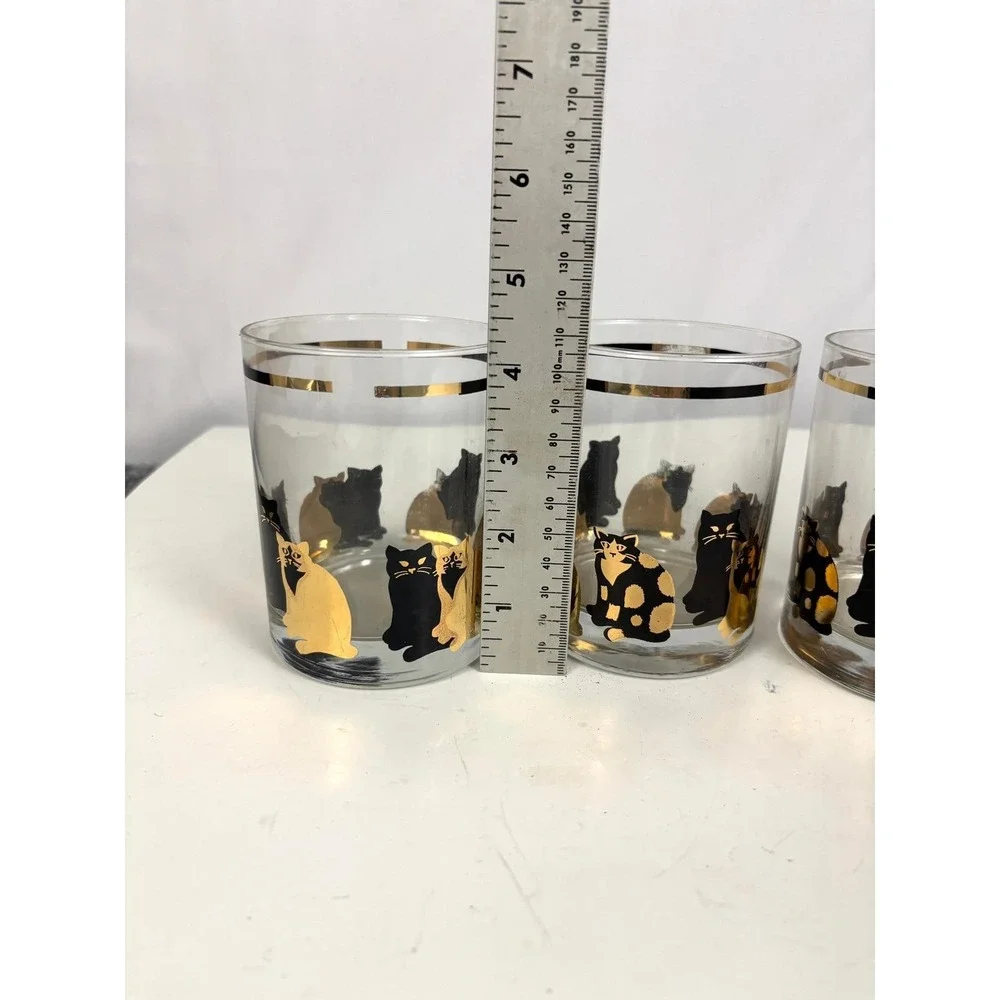 Georges Briard Mid Century Cat Glasses Set of 4 Gold Accent‎ Tumblers